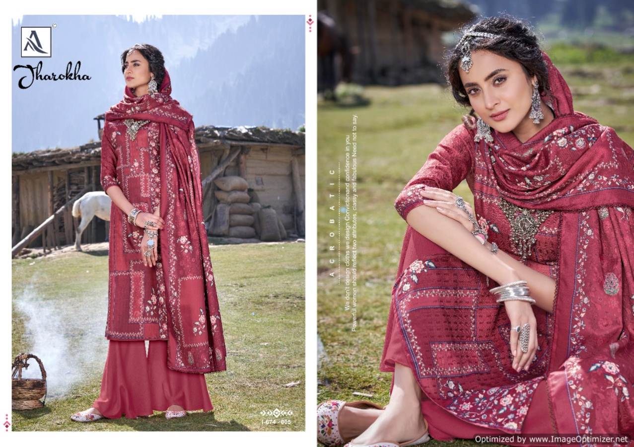 Alok Jharokha Pure Wool Pashmina Designer Party Wear Dress Material